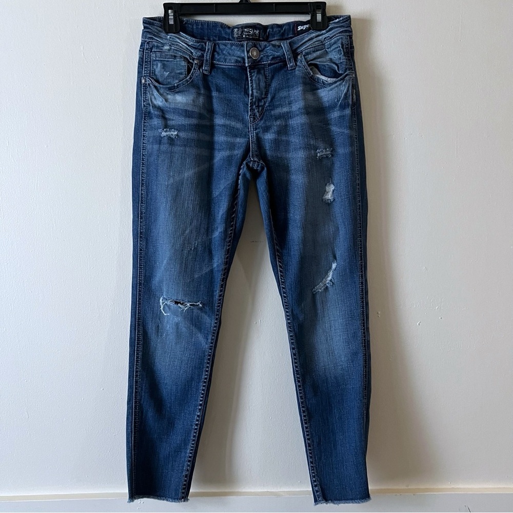 Silver Jeans Womens Blue Boyfriend Mid Rise Stretch Denim SZ 28